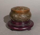 CHINESE BRONZE CENSOR ON WOOD