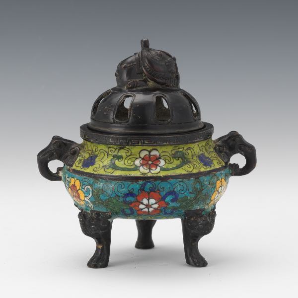 CHINESE BRONZE CLOISONNE CENSER 