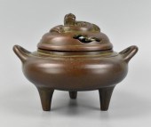 CHINESE BRONZE COVERED TRIPOD