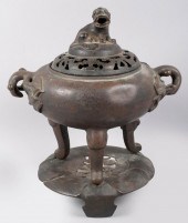 CHINESE BRONZE COVERED TRIPOD