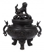 CHINESE BRONZE COVERED TRIPOD