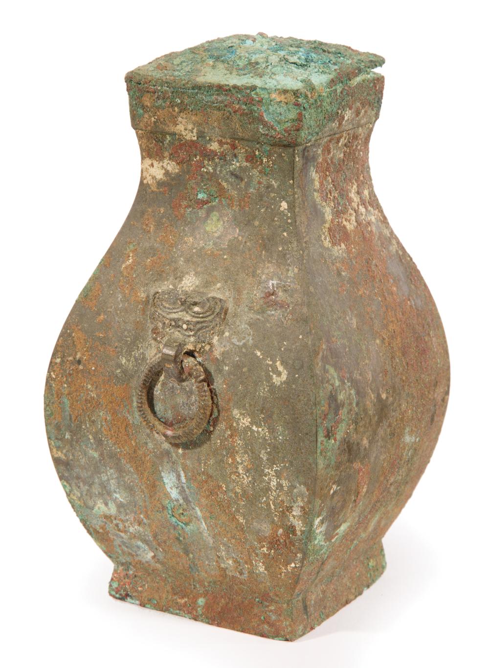 CHINESE BRONZE COVERED WINE JAR,