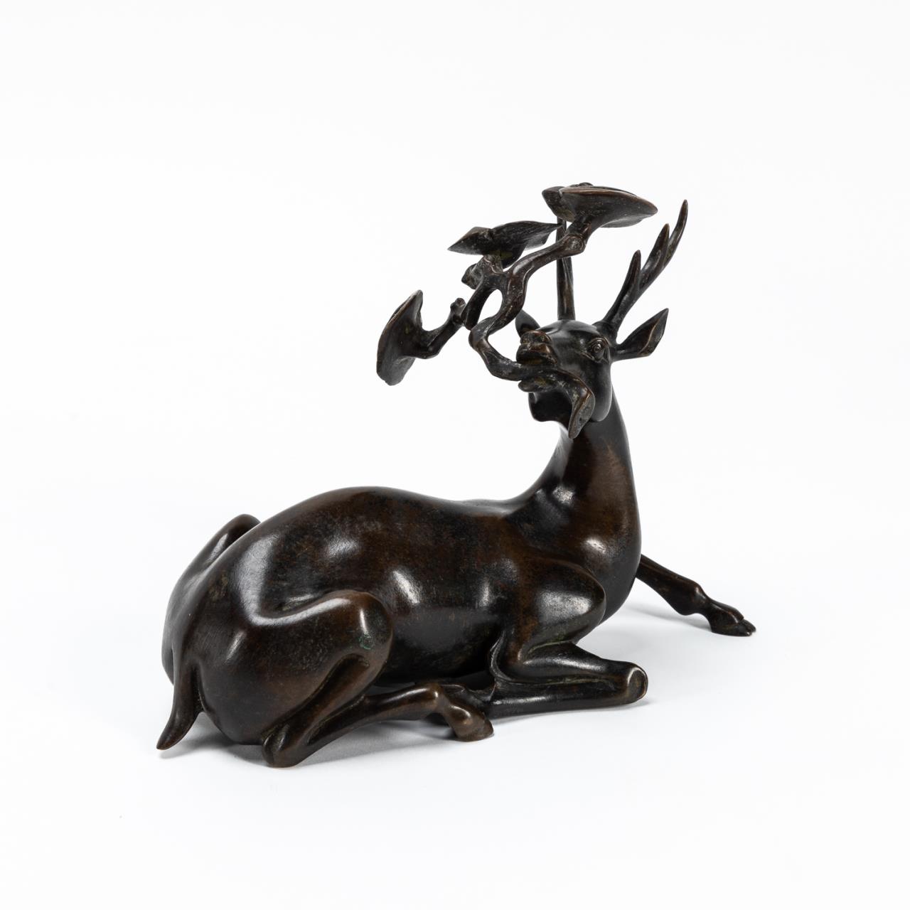 CHINESE BRONZE DEER & LINGZHI