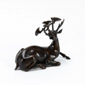 CHINESE BRONZE DEER & LINGZHI