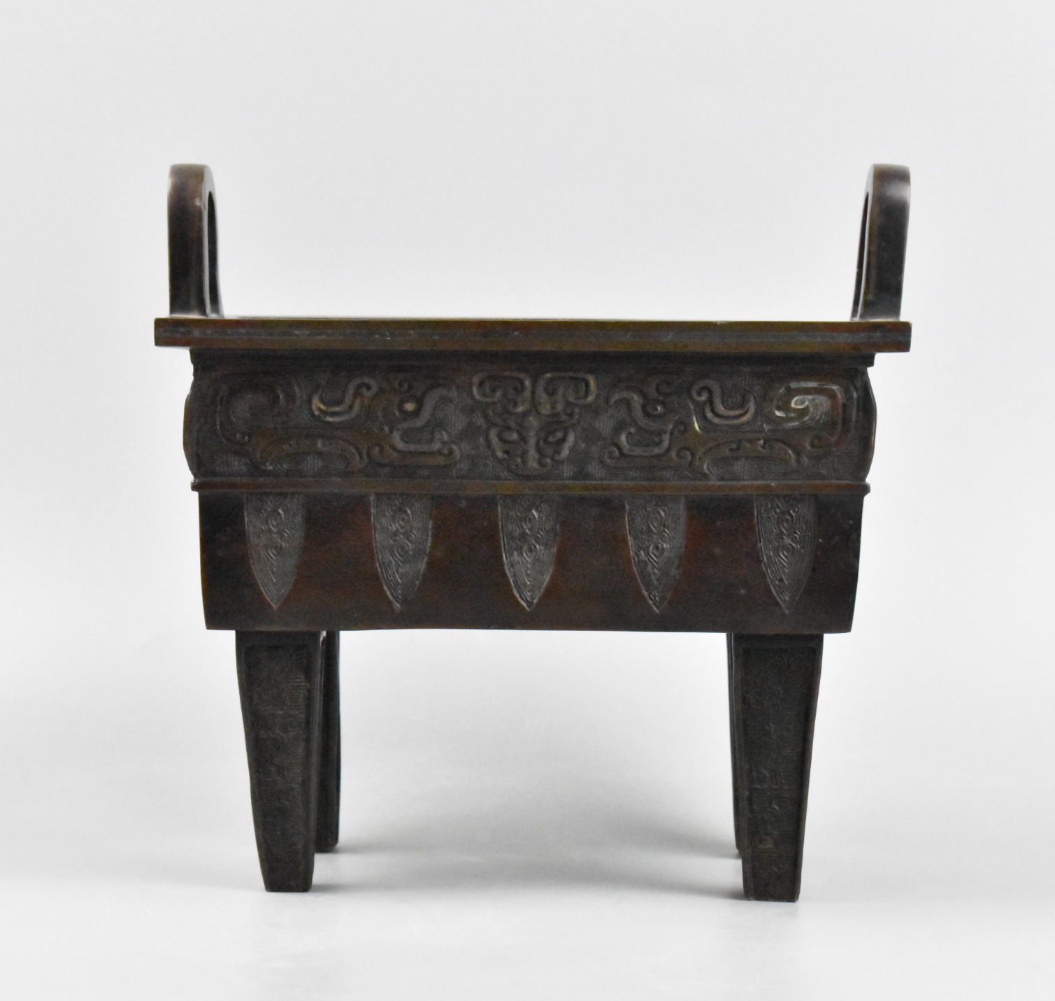 CHINESE BRONZE DING CENSE W/ SILVER