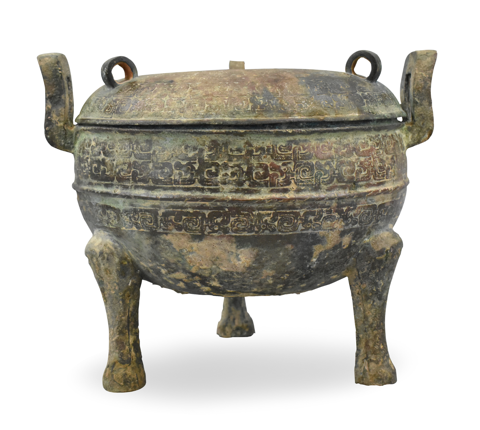 CHINESE BRONZE DING VESSEL & COVER,