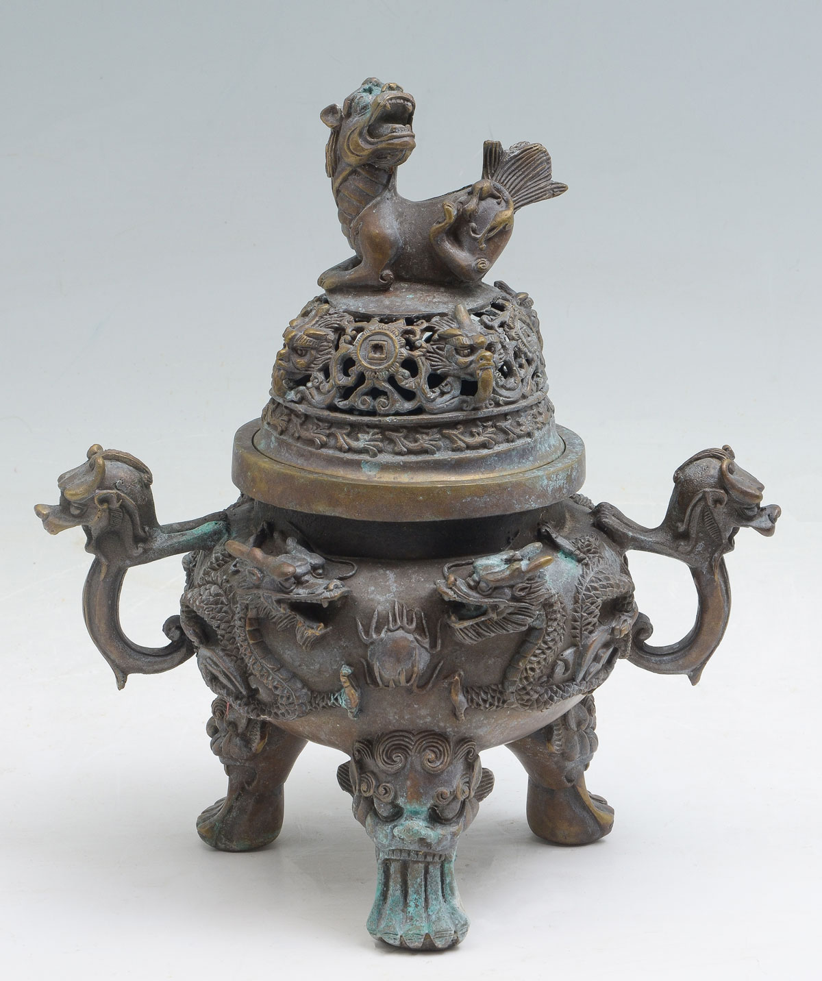 CHINESE BRONZE DRAGON CENSOR: