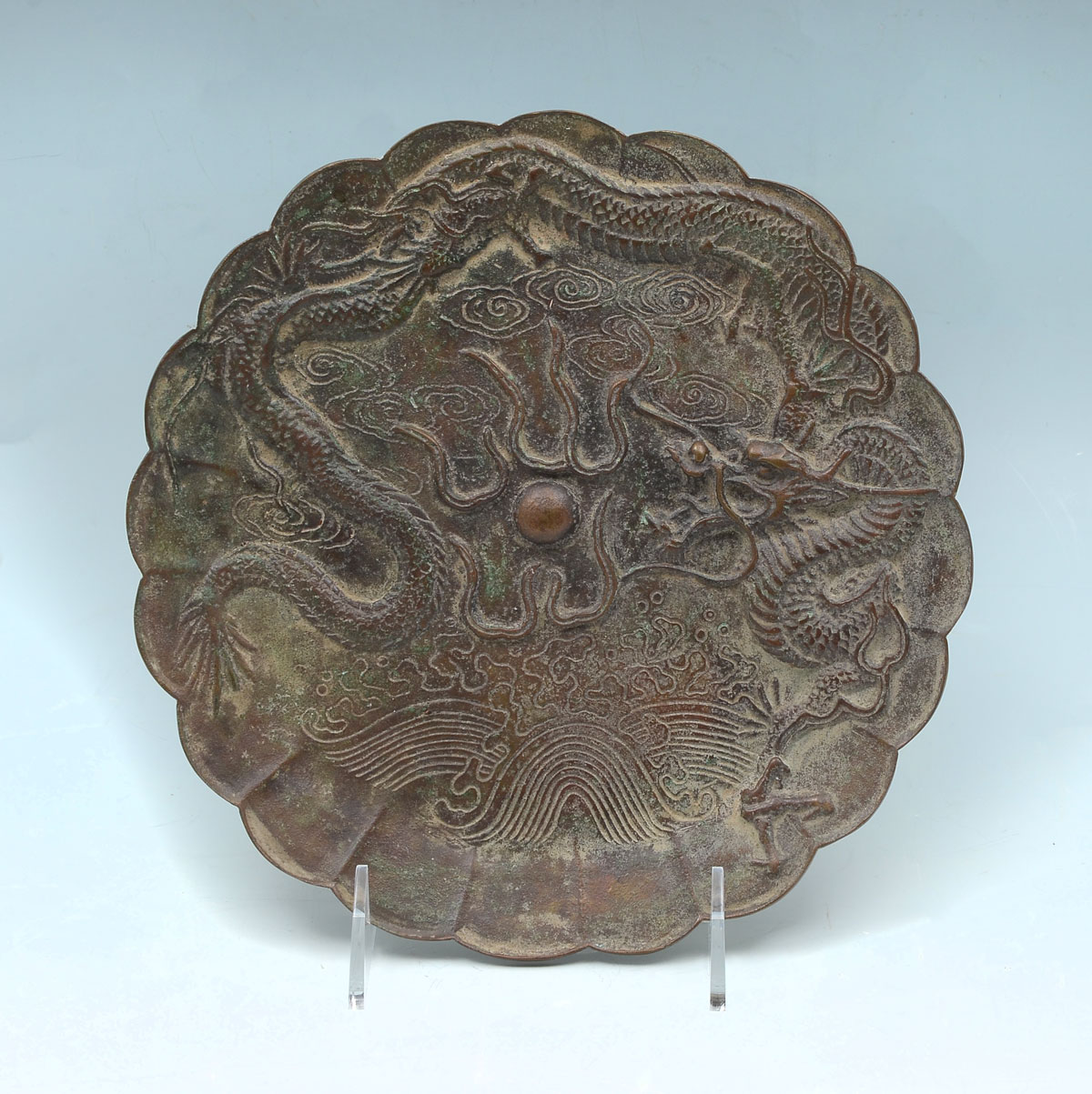 CHINESE BRONZE DRAGON PLATE: