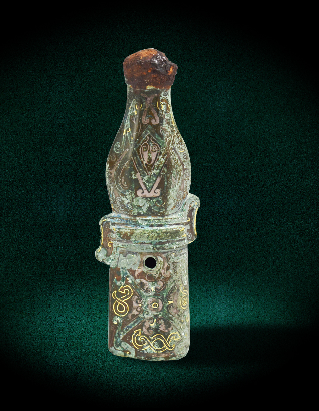 CHINESE BRONZE FERRULE W/ GOLD &