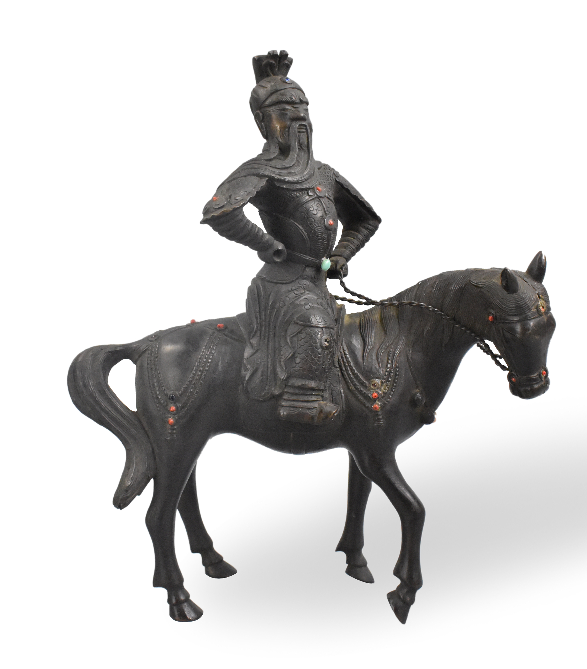 CHINESE BRONZE FIGURE ON HORSE OF