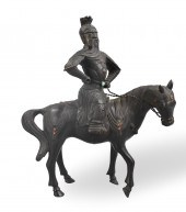 CHINESE BRONZE FIGURE ON HORSE