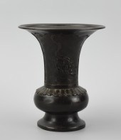 CHINESE BRONZE GU VASE W/ FIGU