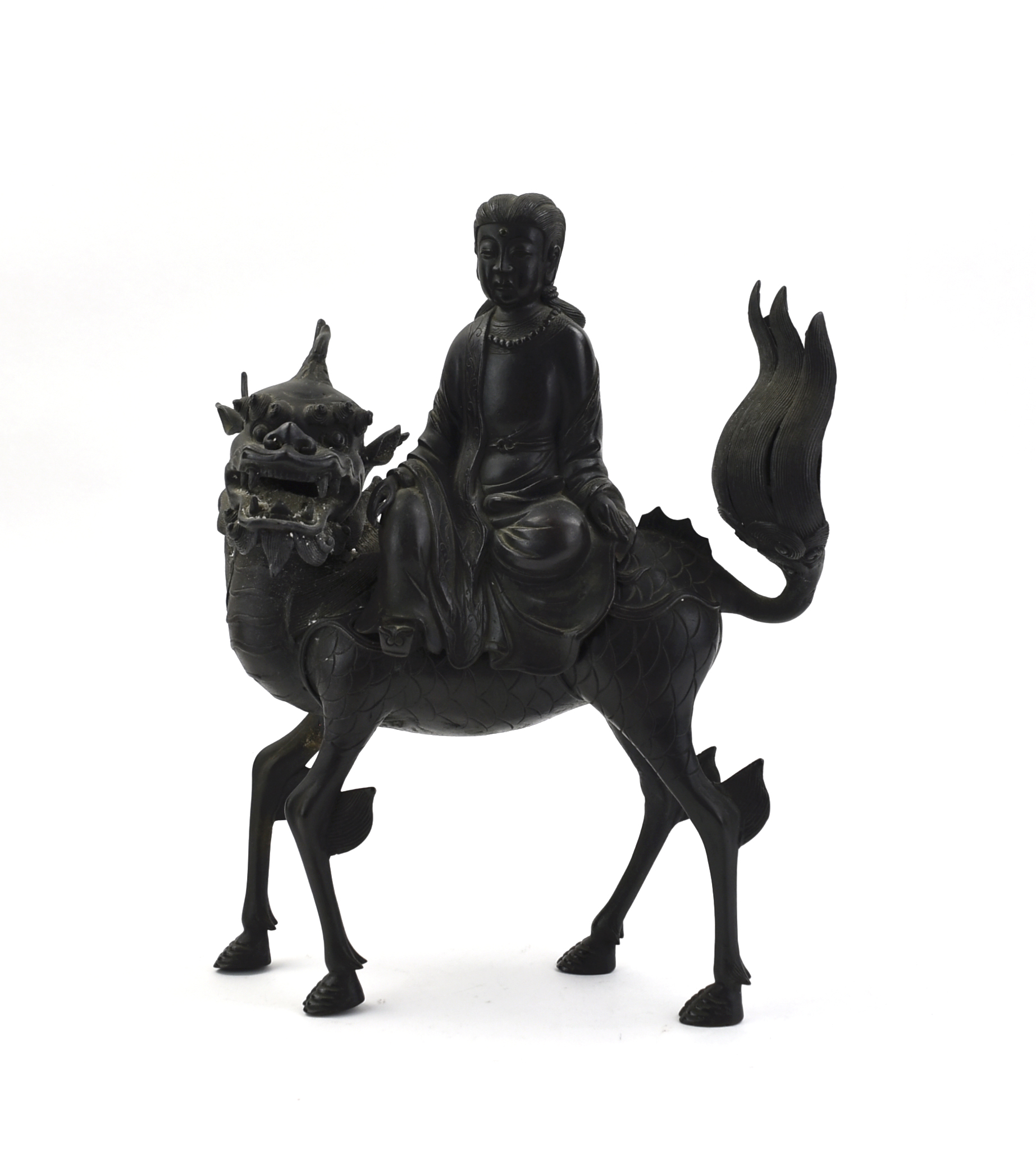 CHINESE BRONZE GUANYIN ON QILIN,