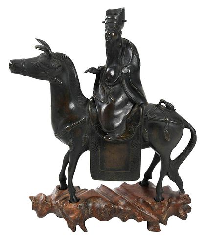 CHINESE BRONZE HORSE AND RIDER