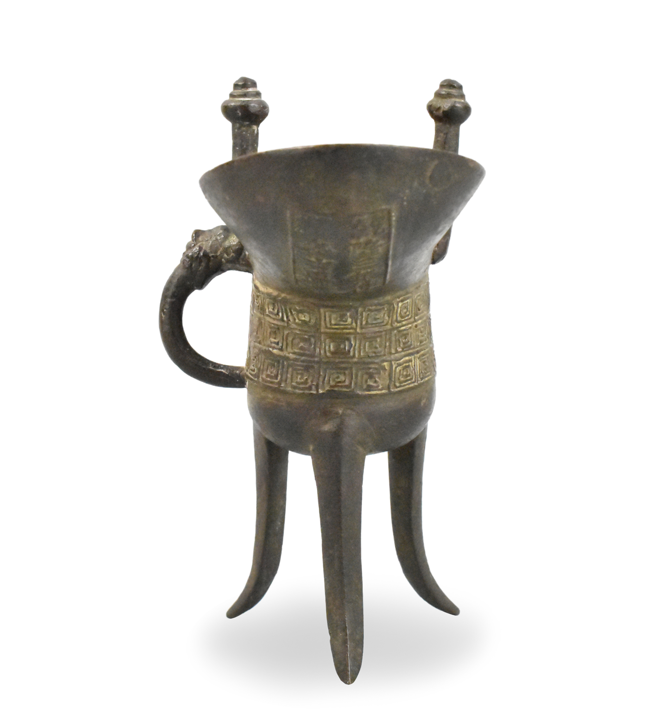 CHINESE BRONZE JUE WINE VESSEL W/