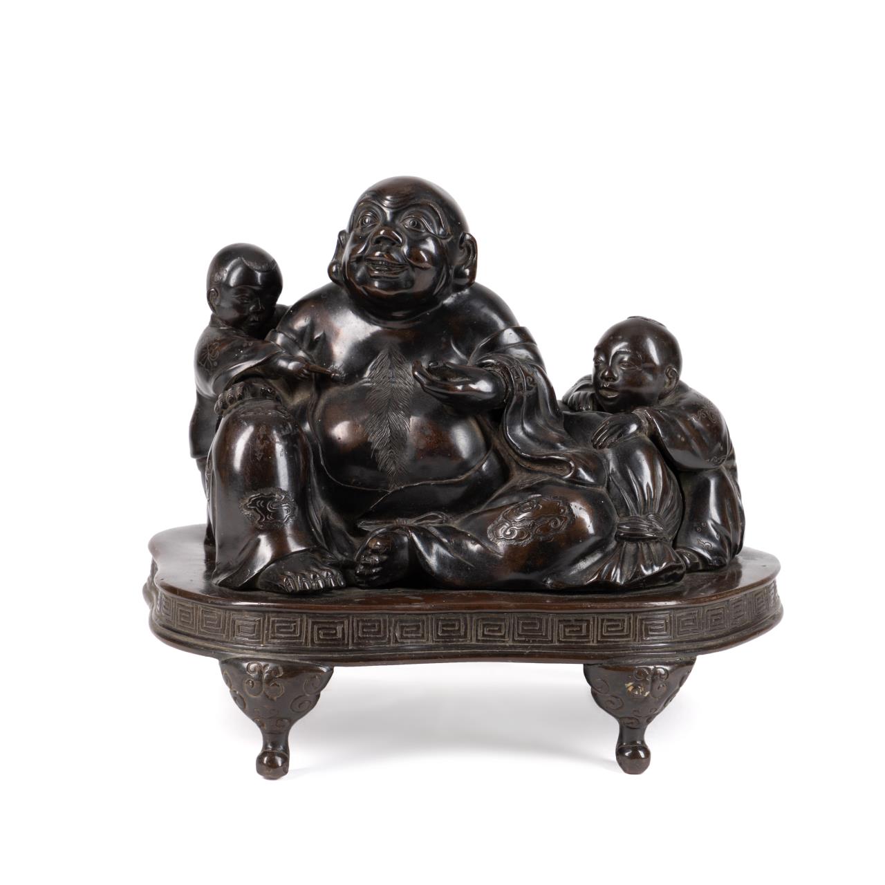 CHINESE BRONZE LAUGHING BUDDHA W/