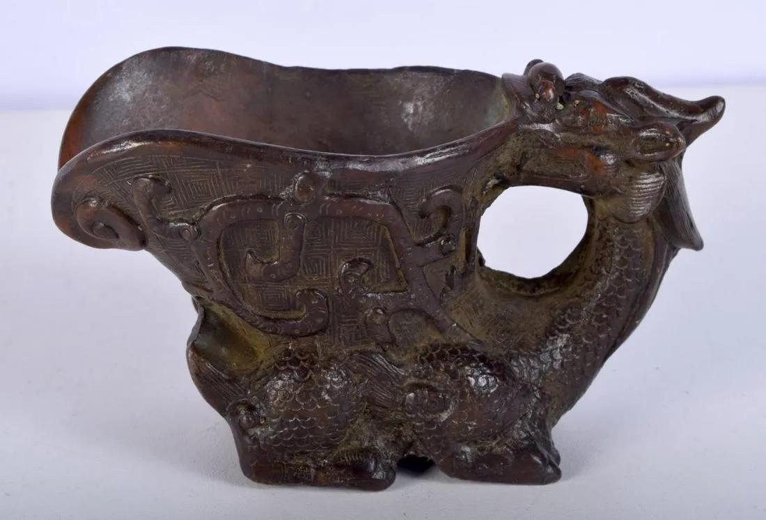 CHINESE BRONZE LIBATION CUP IN