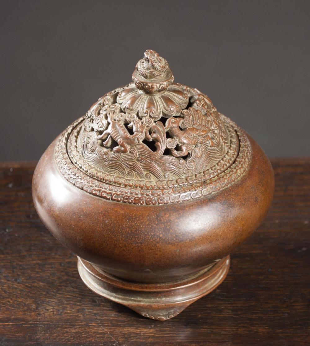 CHINESE BRONZE LIDDED CENSER, OF