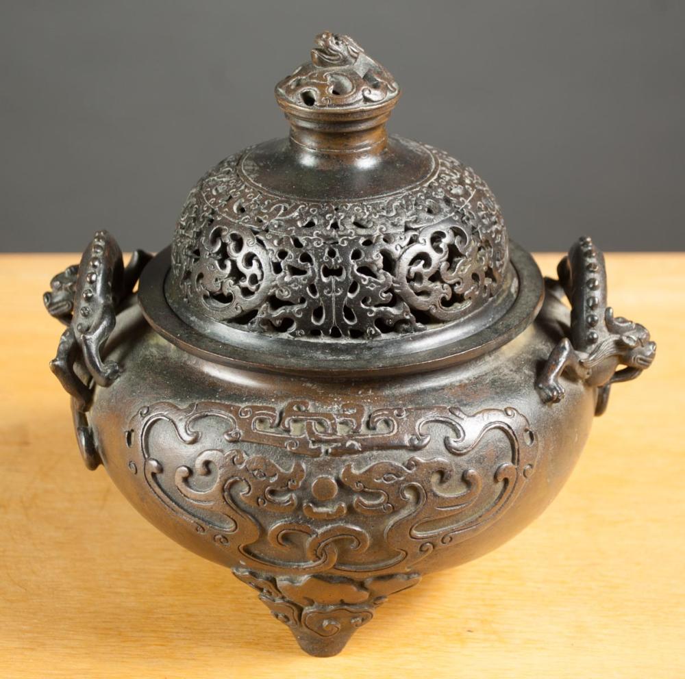 CHINESE BRONZE LIDDED CENSER, THE