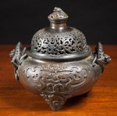 CHINESE BRONZE LIDDED CENSER,