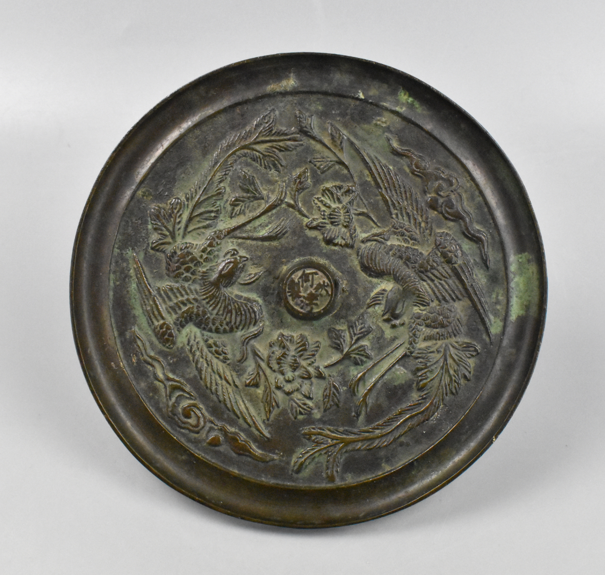 CHINESE BRONZE MIRROR W/ PHOENIX,