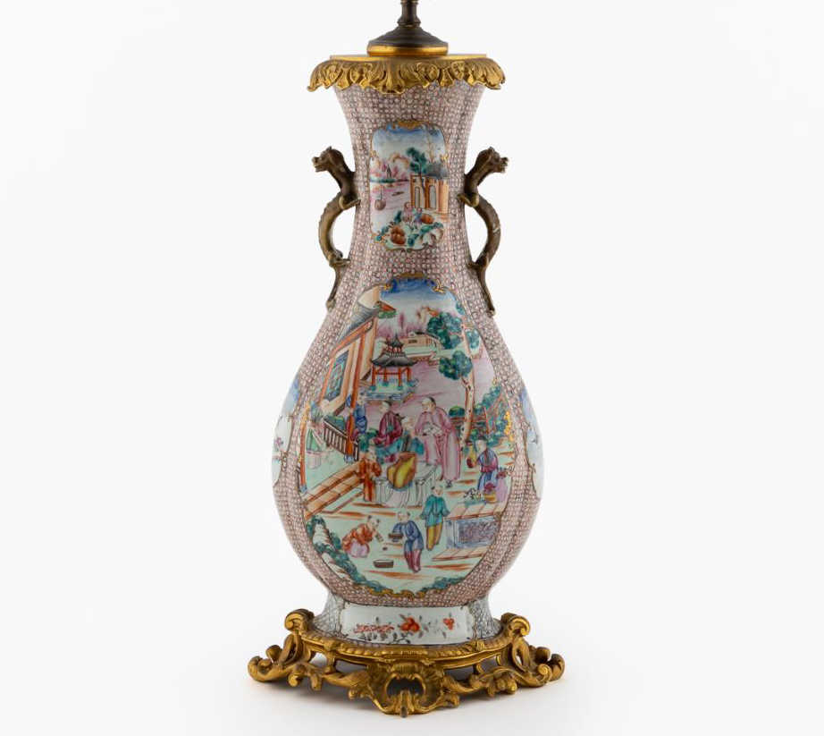 CHINESE BRONZE MOUNTED FAMILLE ROSE