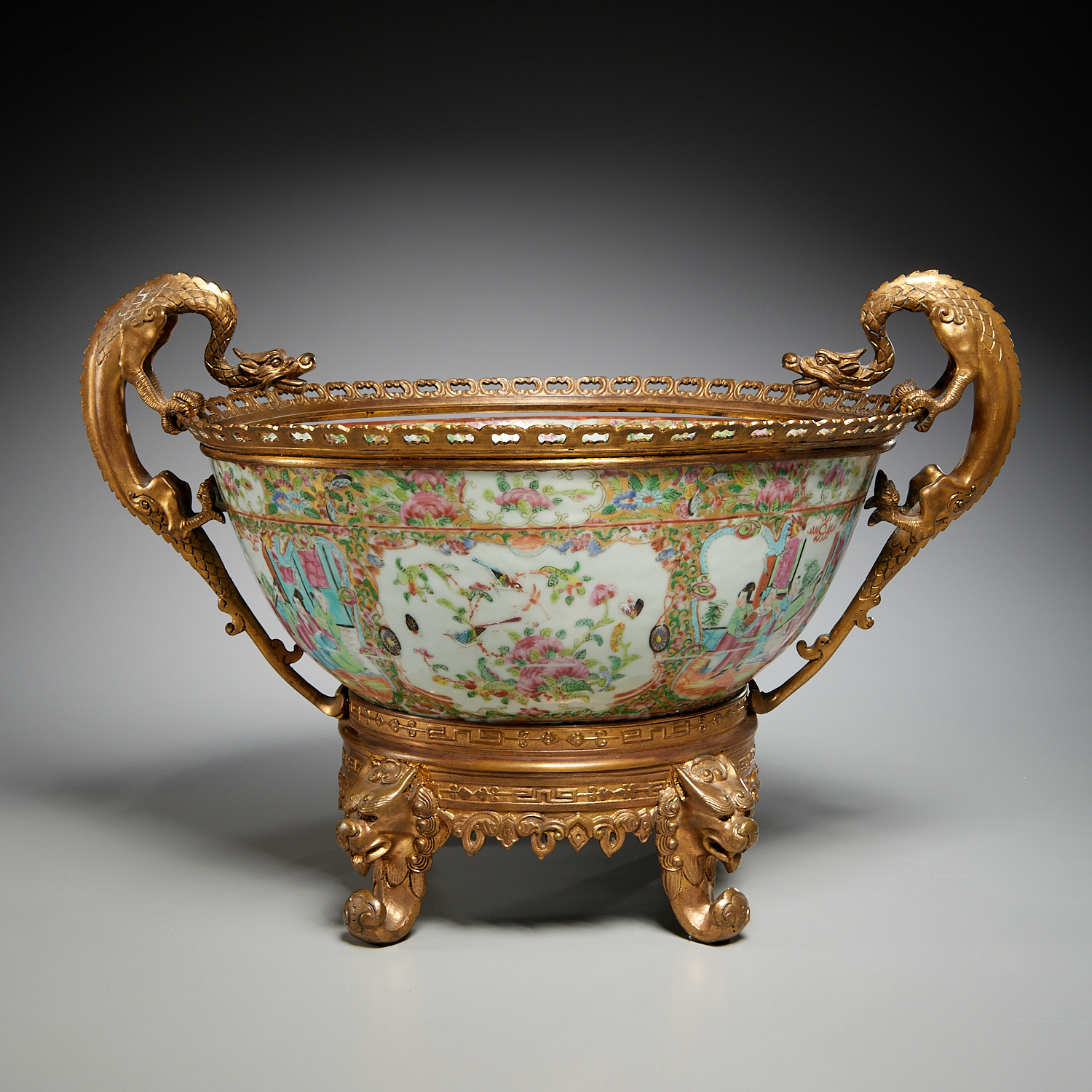 CHINESE BRONZE MOUNTED ROSE