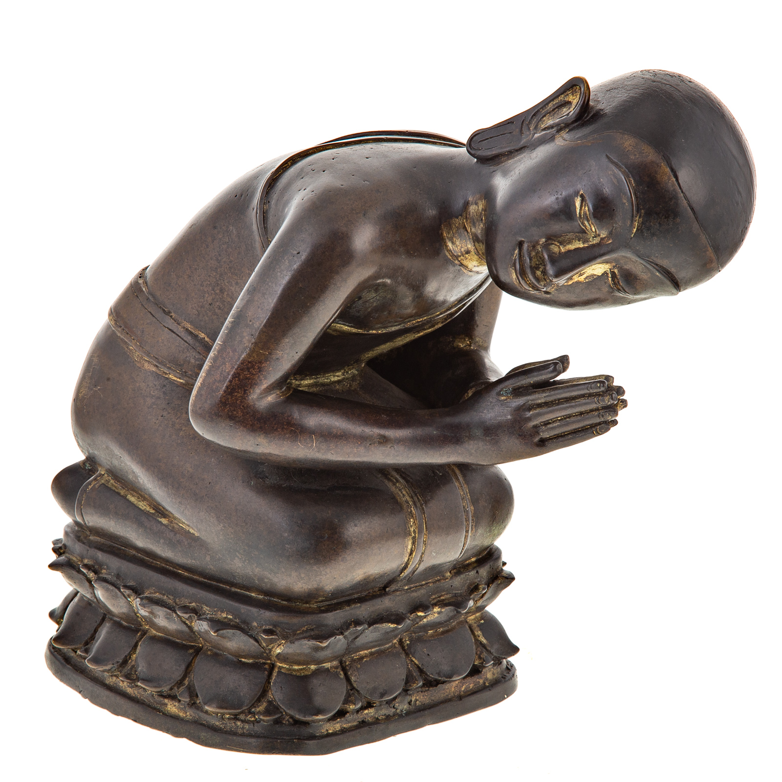 CHINESE BRONZE OF PRAYING MONK 19th