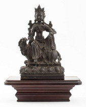 CHINESE BRONZE QUAN YIN ON FOO