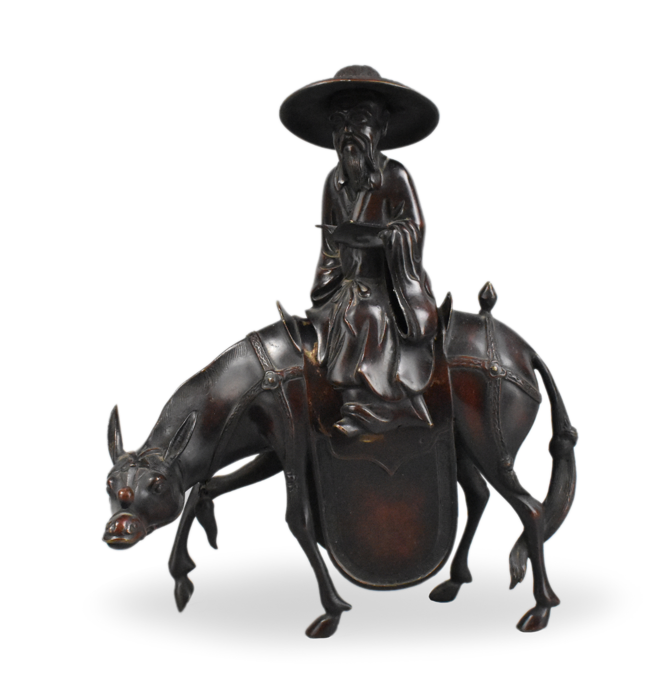 CHINESE BRONZE SCHOLAR RIDING ON
