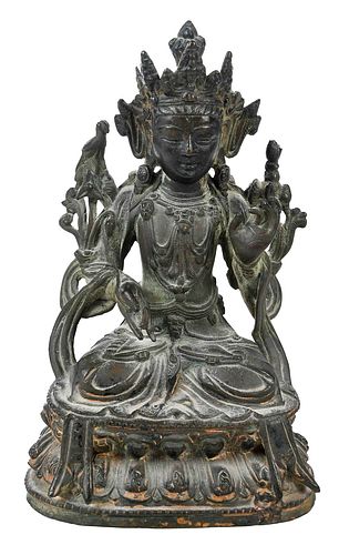 CHINESE BRONZE SEATED GUANYIN