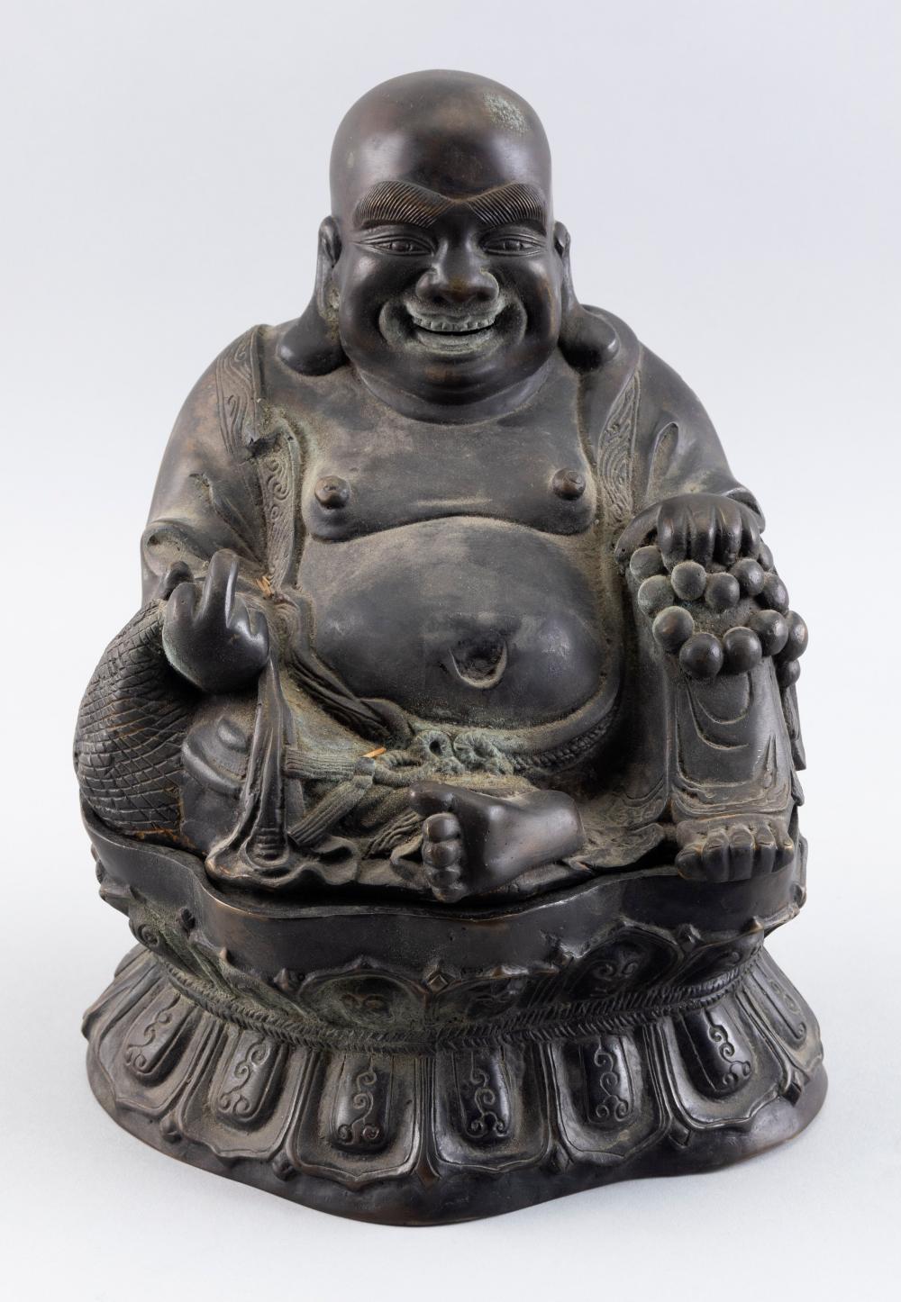 CHINESE BRONZE SEATED LAUGHING
