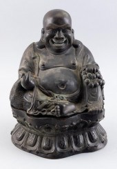 CHINESE BRONZE SEATED LAUGHING