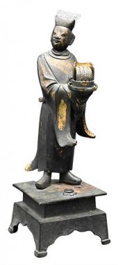 CHINESE BRONZE SERVING FIGUREC