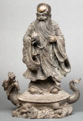 CHINESE BRONZE SHOULAO ON DRAG