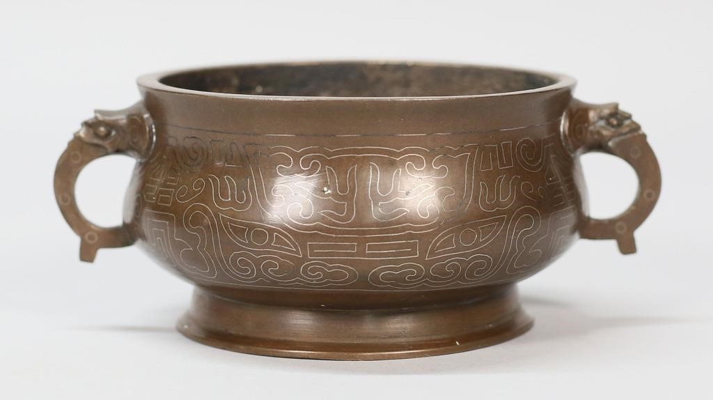 CHINESE BRONZE & SILVER INLAY