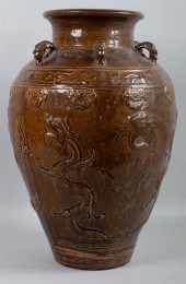 CHINESE BROWN-GLAZED POTTERY S