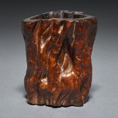 CHINESE BURL WOOD BRUSH POT Ch
