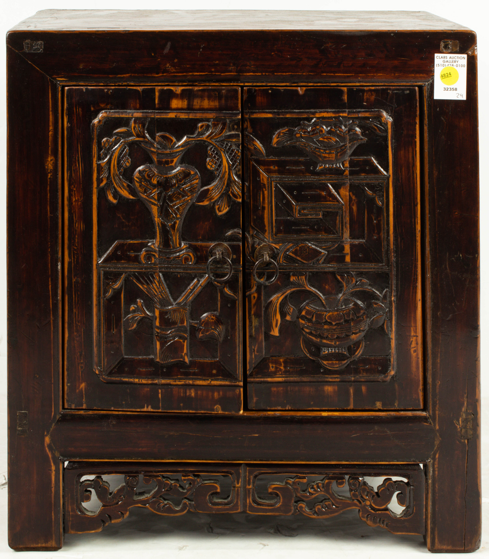 CHINESE CABINET WITH CARVED DOORS
