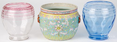 CHINESE CACHE POT AND ART GLASS