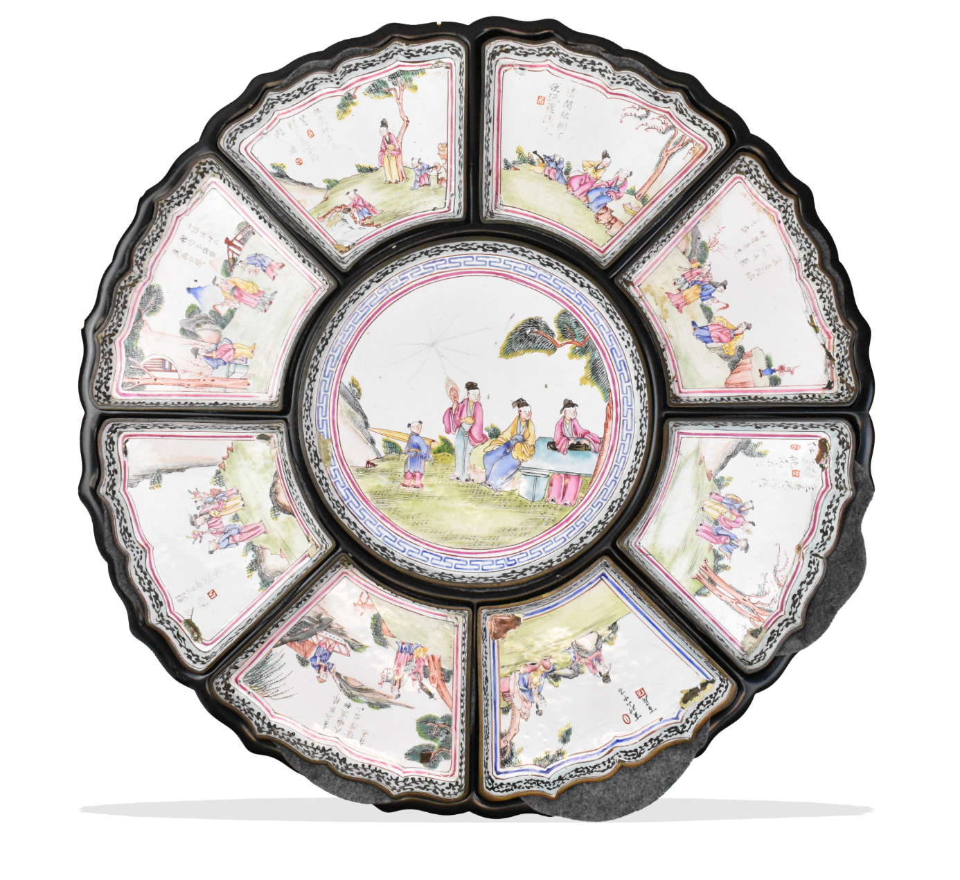 CHINESE CANTON ENAMEL DISH SET ON