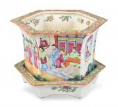 CHINESE CANTON GLAZED HEXAGONA