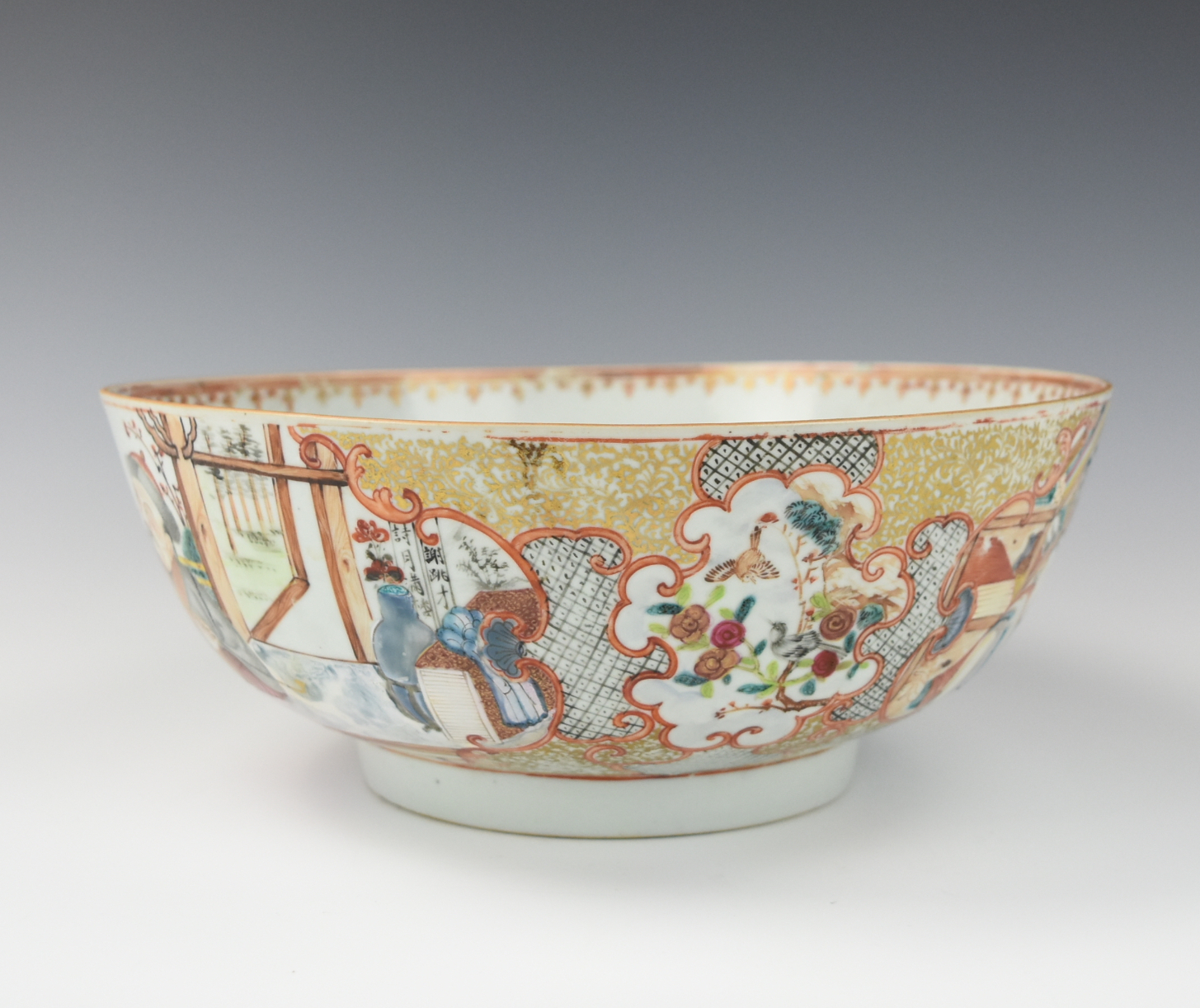 CHINESE CANTON GLAZED PUNCH BOWL W/