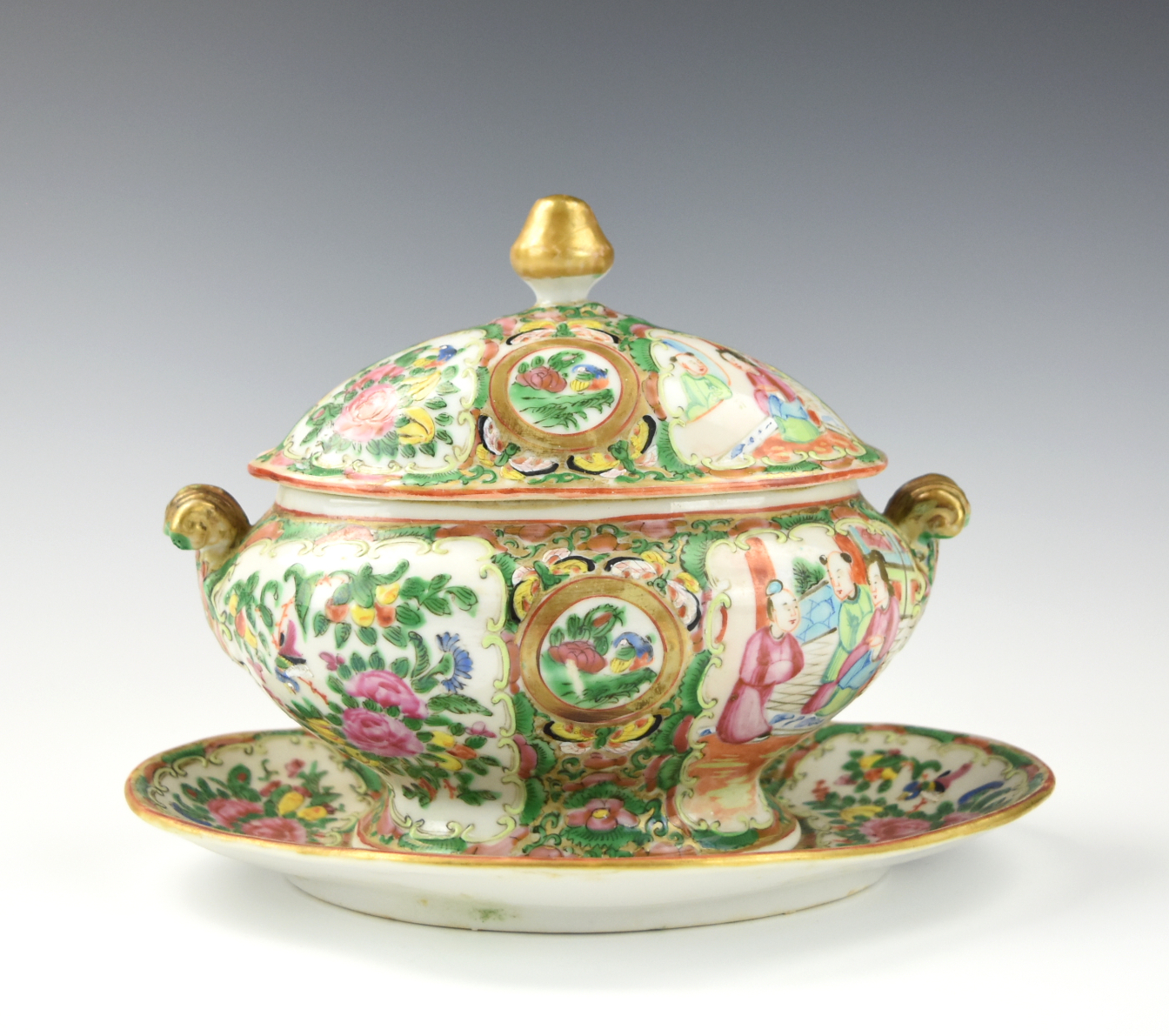 CHINESE CANTON GLAZED SOUP TUREEN &