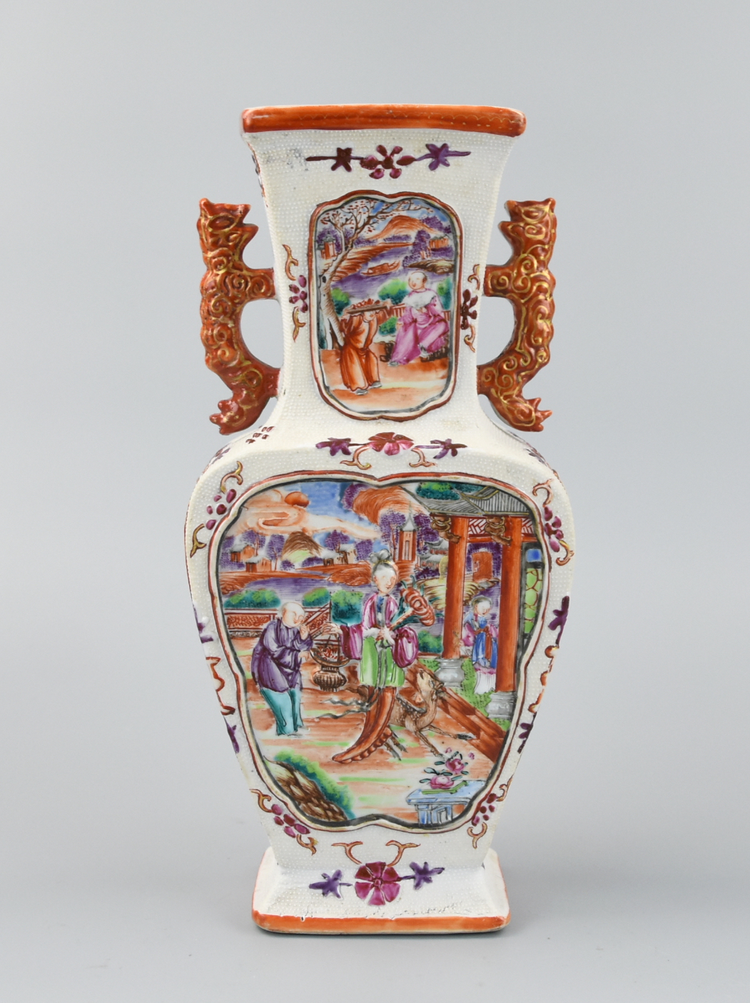 CHINESE CANTON SQUARE VASE W/