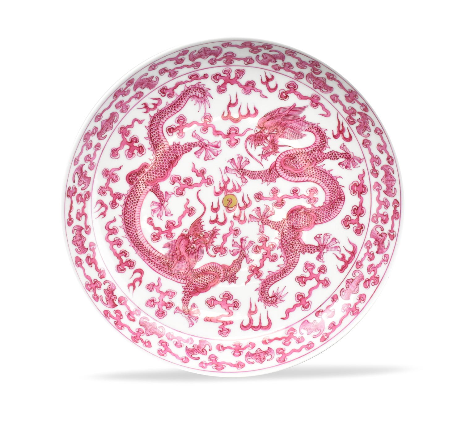 CHINESE CARMINE GLAZED DRAGON PLATE