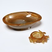 CHINESE CARVED AGATE BOWL AND