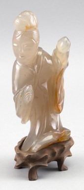 CHINESE CARVED AGATE FIGURE OF