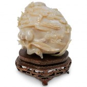 CHINESE CARVED AGATE LOTUS BOU