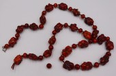 CHINESE CARVED AMBER BEADED NE